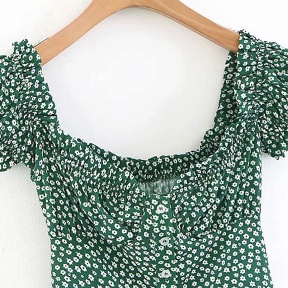 @EMRATA VERTE GREEN WHITE FLORAL SUMMER SUN DRESS - Picture 6 of 8